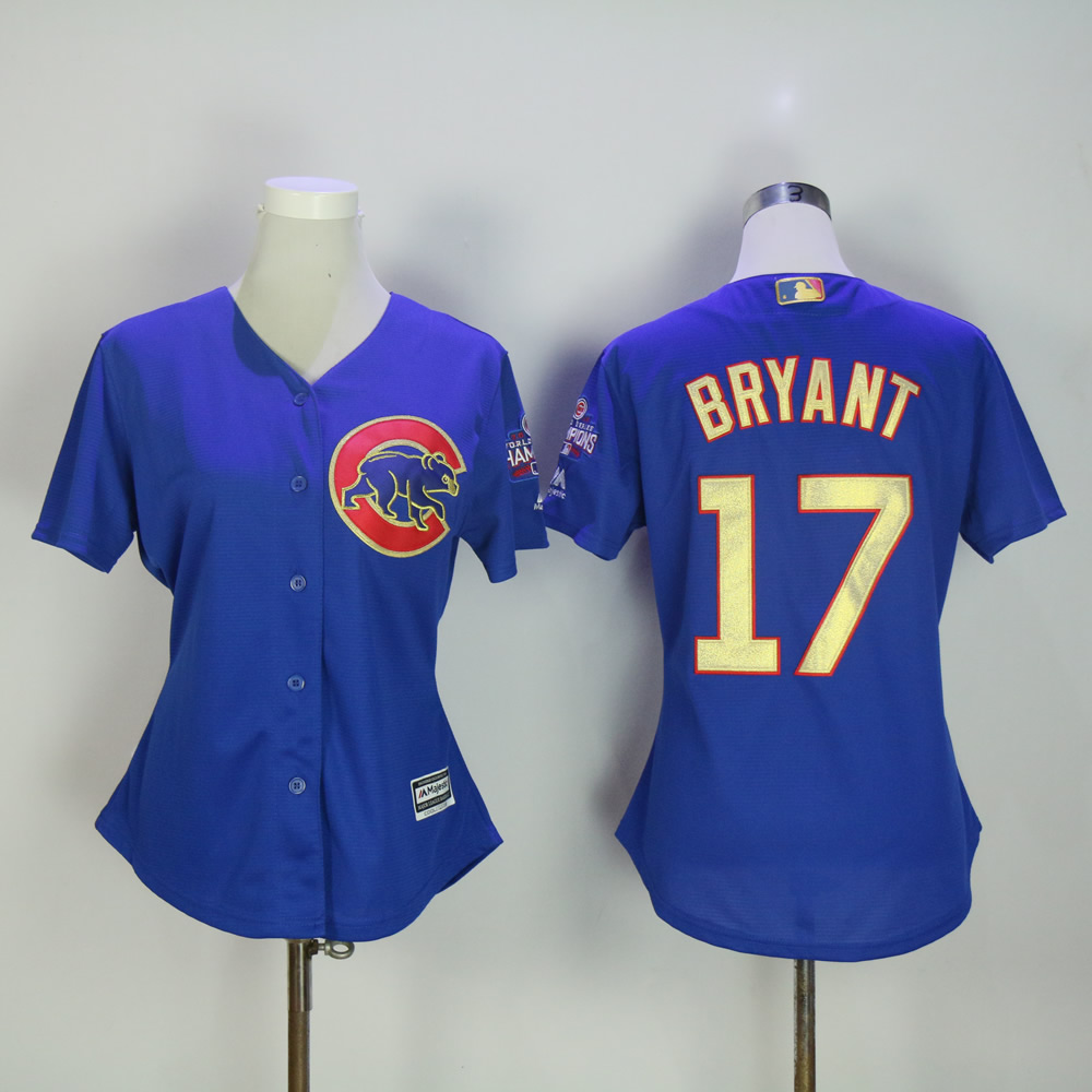 Women Chicago Cubs 17 Bryant Blue Champion MLB Jerseys